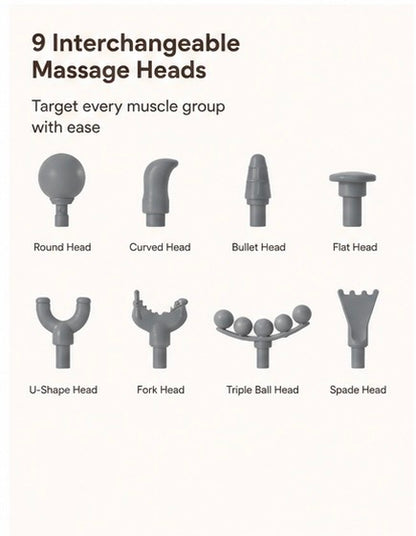 Deep Tissue Massage Gun – 9 Massage Heads | Rechargeable & Portable