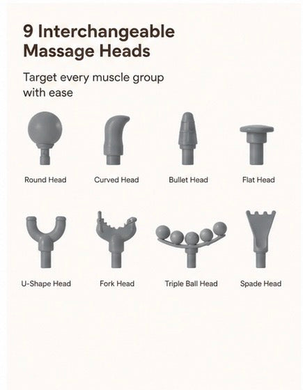 Deep Tissue Massage Gun – 9 Massage Heads | Rechargeable & Portable