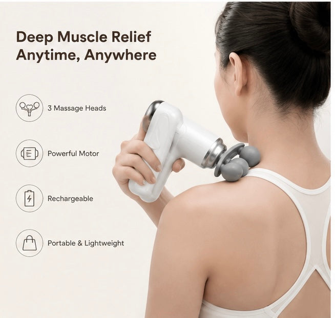 Deep Tissue Massage Gun – 9 Massage Heads | Rechargeable & Portable