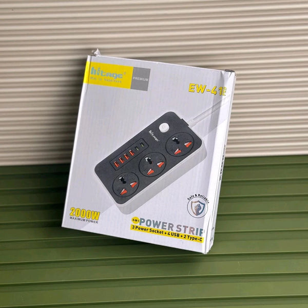 Hitage EW-41 Pro Power Strip | 2000W | 3 Power Sockets + 4 USB + 2 Type-C Ports