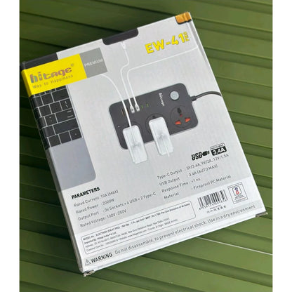 Hitage EW-41 Pro Power Strip | 2000W | 3 Power Sockets + 4 USB + 2 Type-C Ports