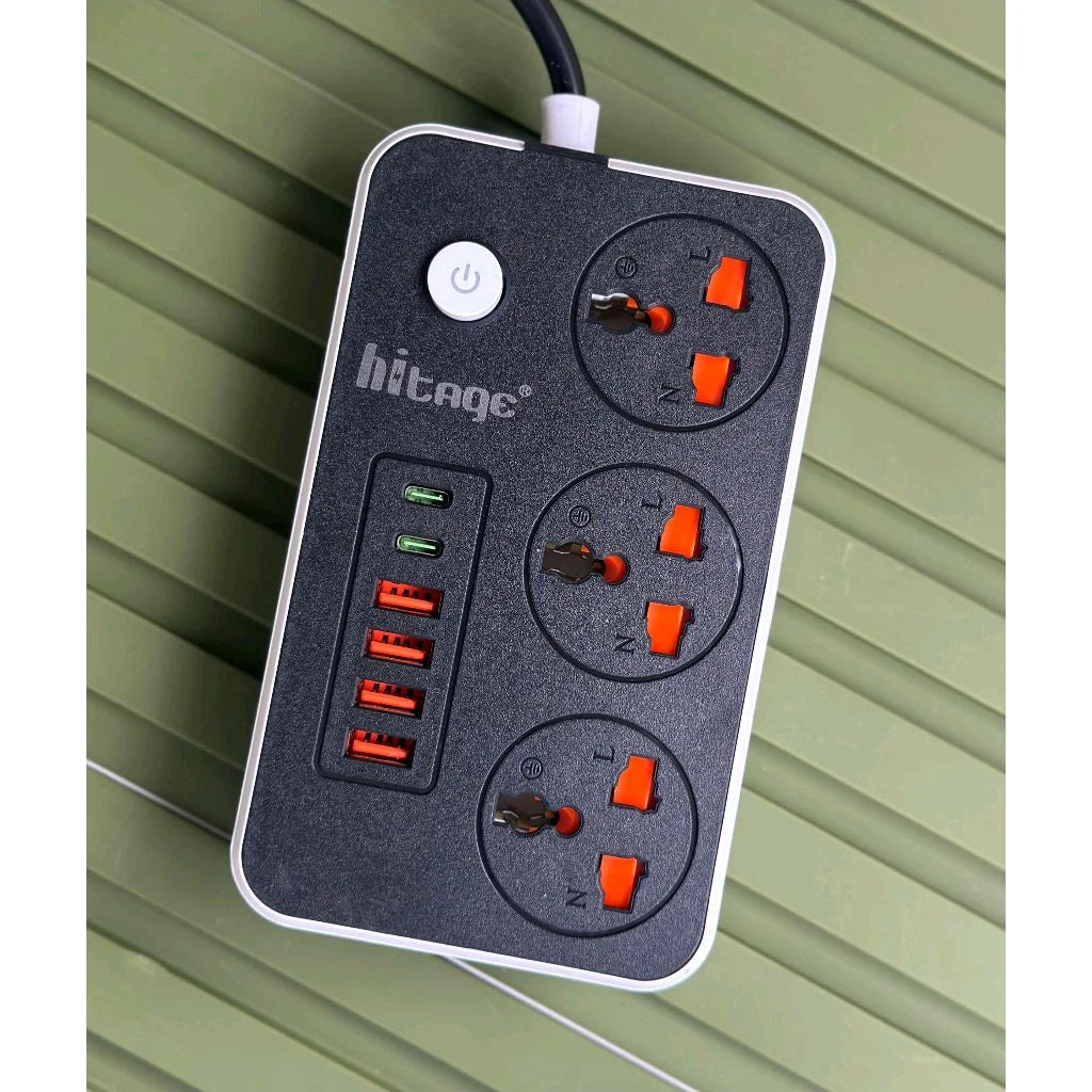 Hitage EW-41 Pro Power Strip | 2000W | 3 Power Sockets + 4 USB + 2 Type-C Ports