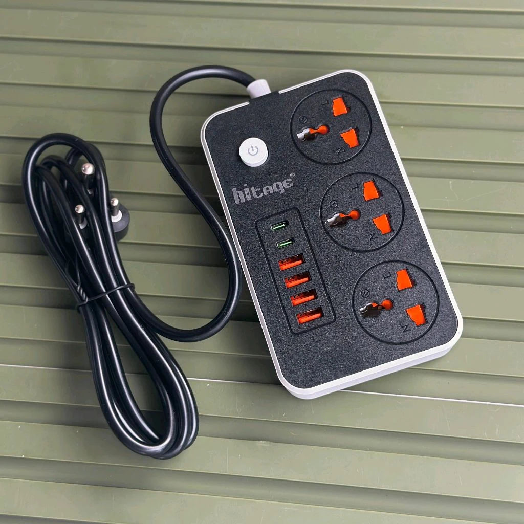 Hitage EW-41 Pro Power Strip | 2000W | 3 Power Sockets + 4 USB + 2 Type-C Ports