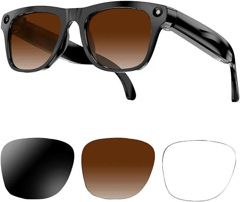 XK One Pro AI Smart Glasses With HD Video Recording, Real-Time Language Translation & AI Voice Assistant - Includes 3 Sets Of Lenses