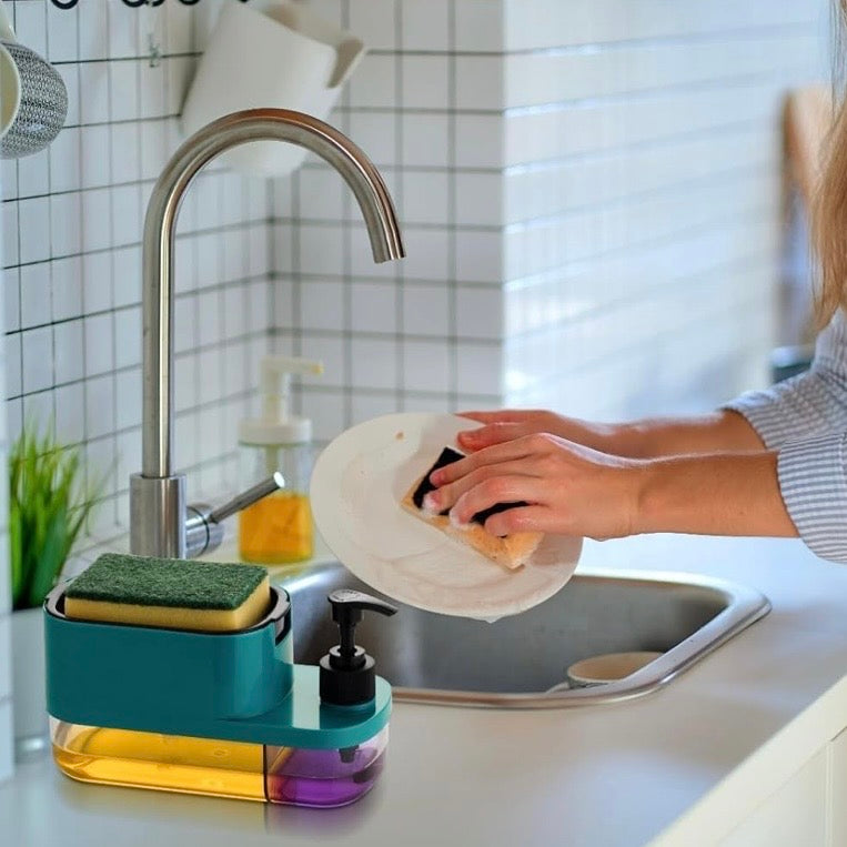 3-in-1 Soap Dispenser with Sponge Holder and Drain Tray