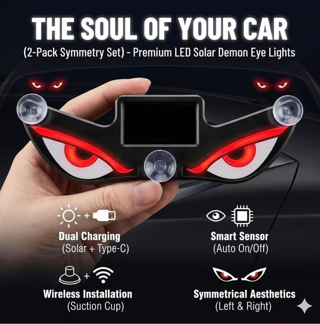 Wireless Triangle Window Light Energy Efficient Solar Devil Eye Light for Night Driving, Solar