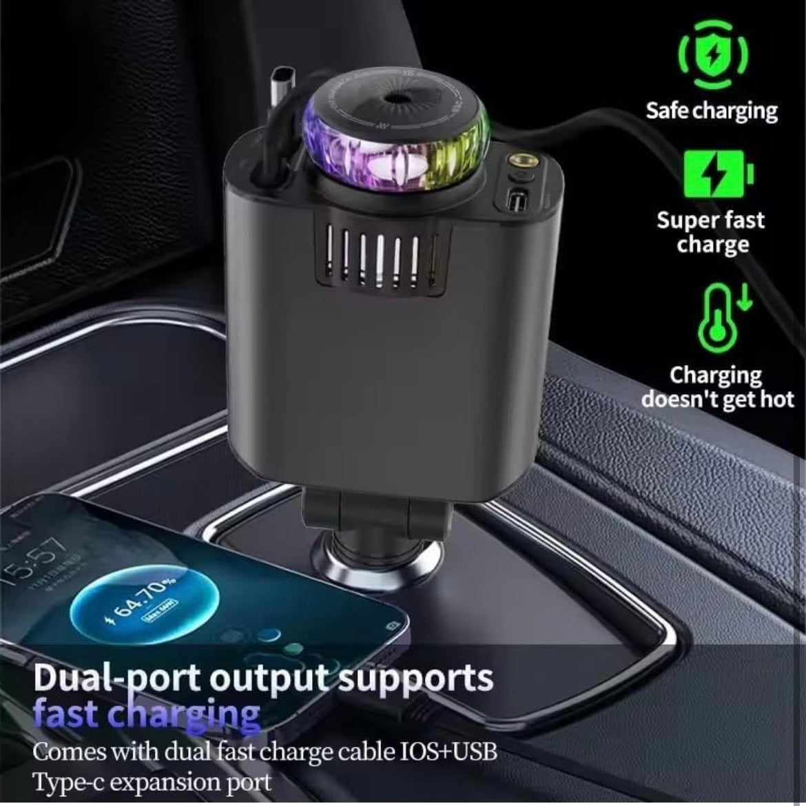 Starlight 5-In-1 Fast Car Charger – PD 3.0 Charging With Perfume Diffuser & Ambient Light