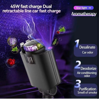 Starlight 5-In-1 Fast Car Charger – PD 3.0 Charging With Perfume Diffuser & Ambient Light