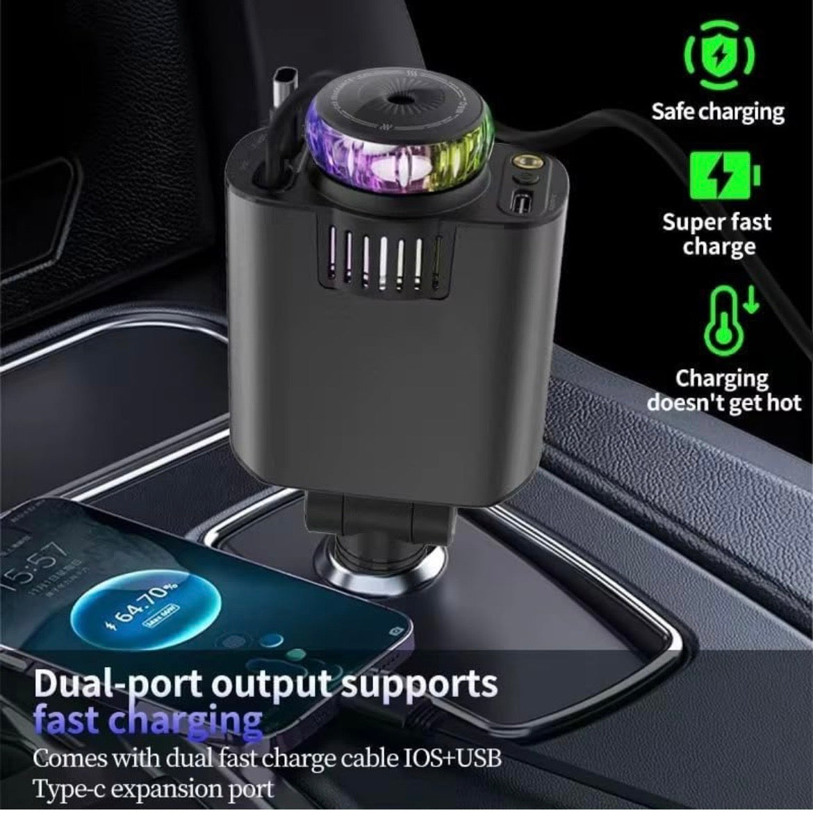 Starlight 5-In-1 Fast Car Charger – PD 3.0 Charging With Perfume Diffuser & Ambient Light