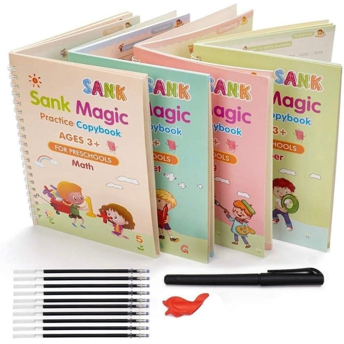 Sank Magic Practice Copybook, (4 BOOK +1 PEN + 10 REFILL) Number Tracing Book