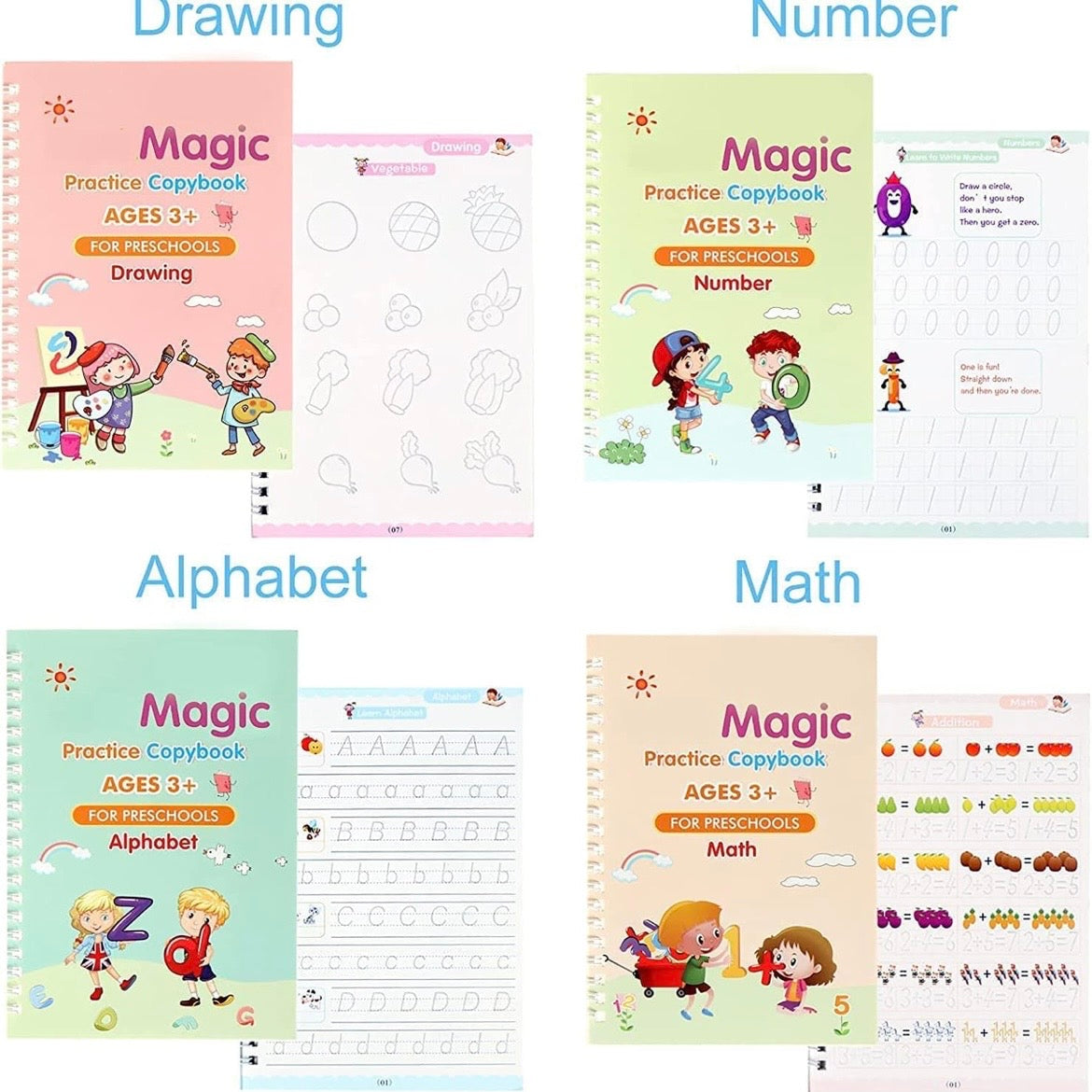 Sank Magic Practice Copybook, (4 BOOK +1 PEN + 10 REFILL) Number Tracing Book