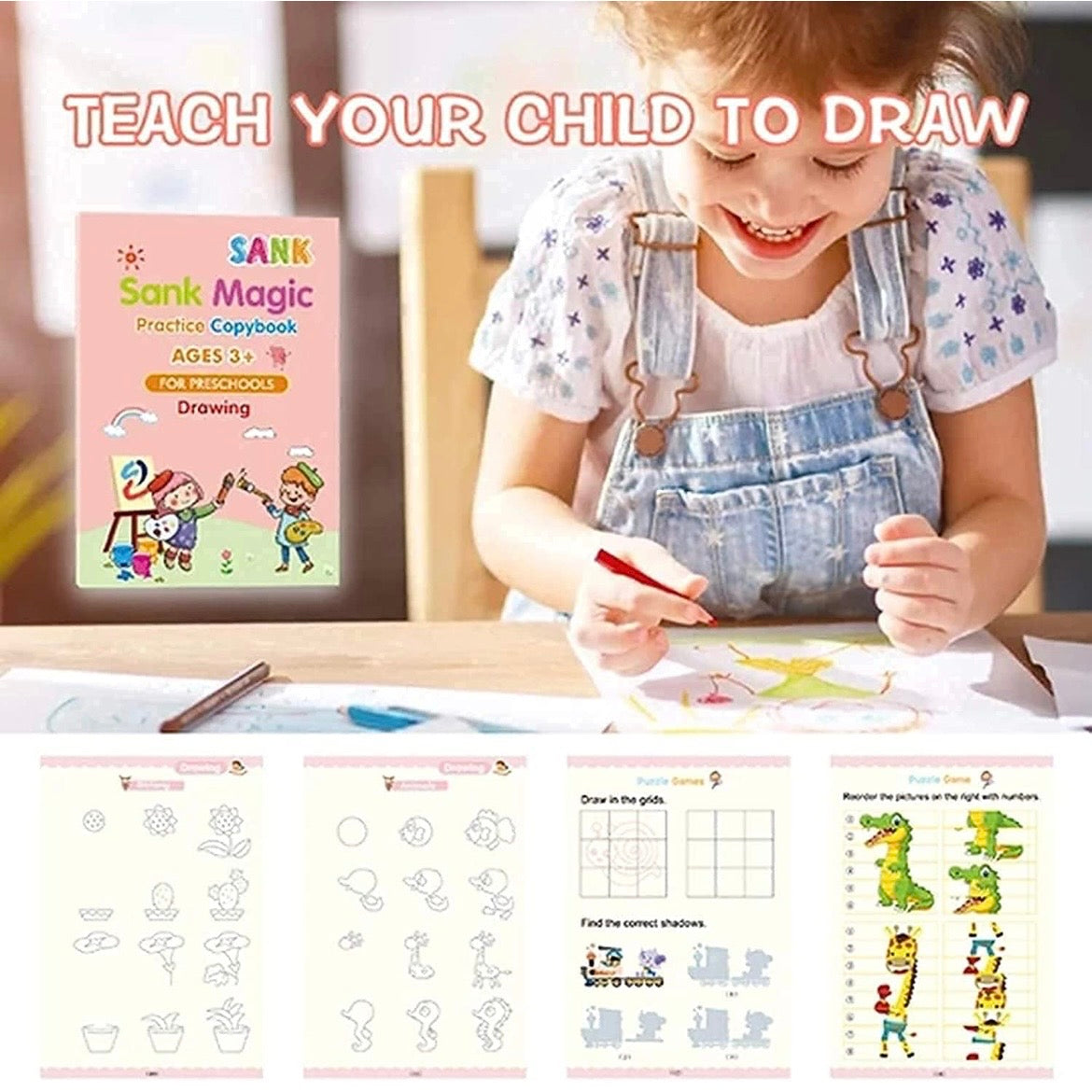 Sank Magic Practice Copybook, (4 BOOK +1 PEN + 10 REFILL) Number Tracing Book