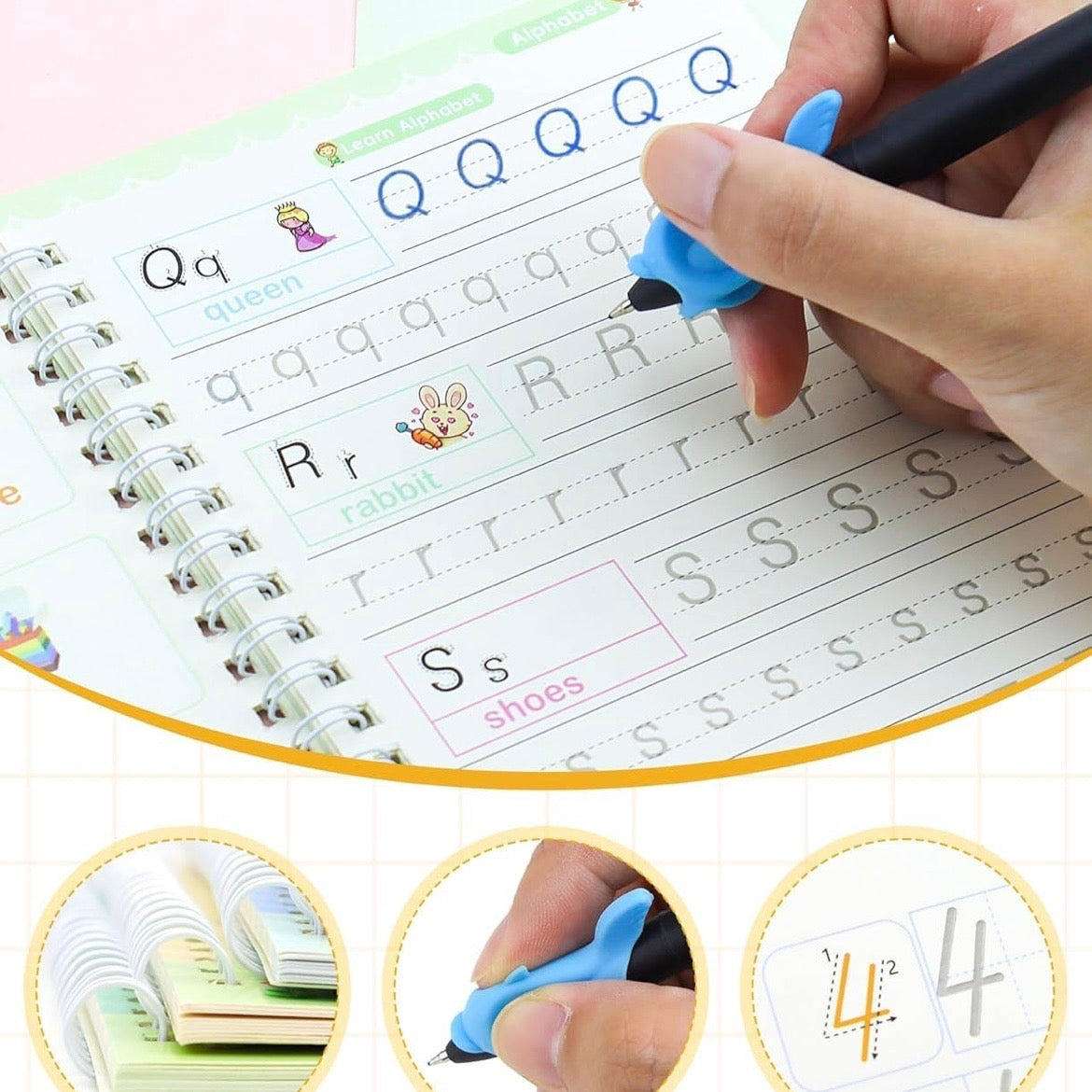 Sank Magic Practice Copybook, (4 BOOK +1 PEN + 10 REFILL) Number Tracing Book