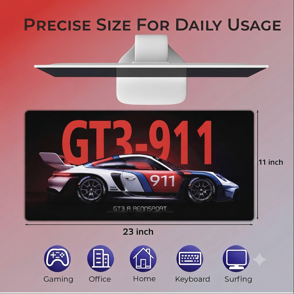 Extended Mouse Pad 23×11 Inch, GT3 R-911 RENNSPORT Racing Car Design Desk Mat