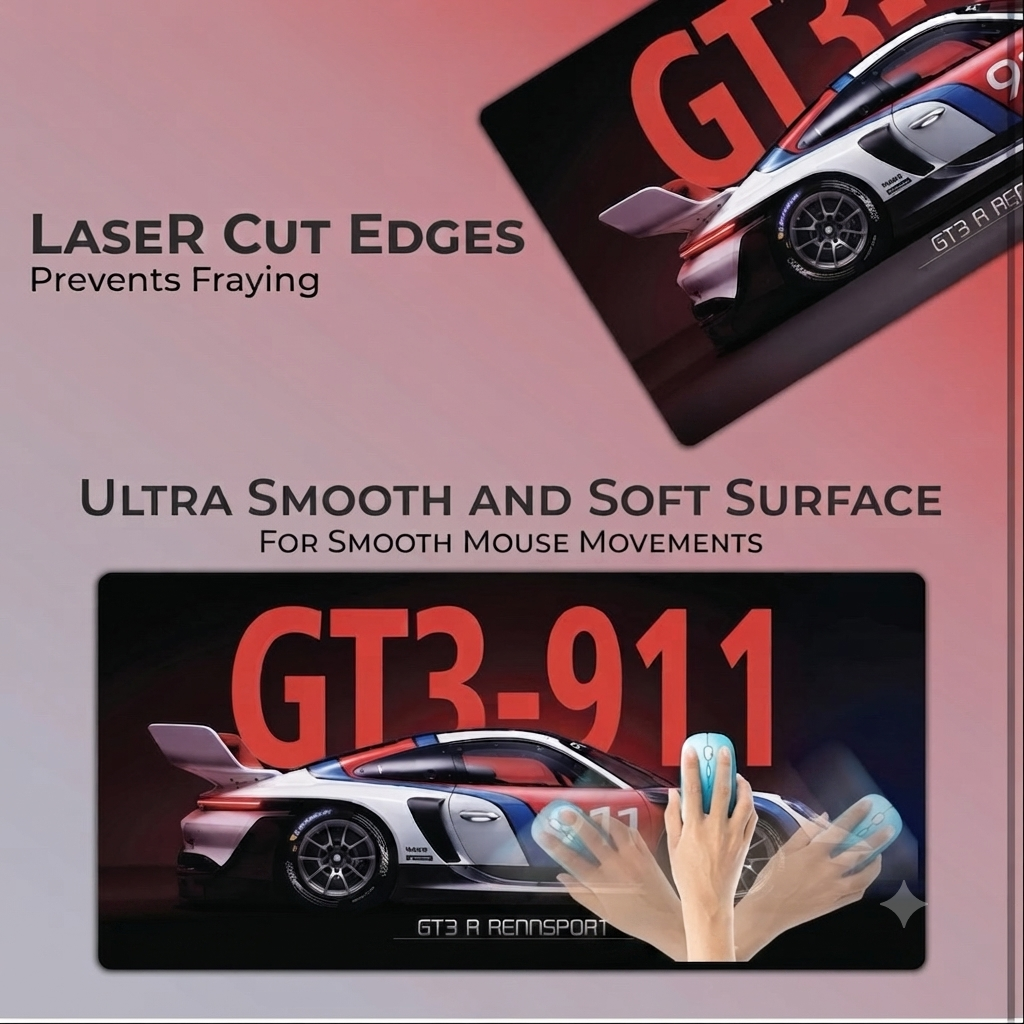 Extended Mouse Pad 23×11 Inch, GT3 R-911 RENNSPORT Racing Car Design Desk Mat