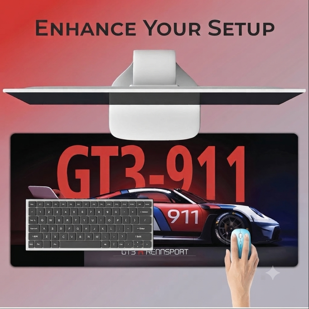 Extended Mouse Pad 23×11 Inch, GT3 R-911 RENNSPORT Racing Car Design Desk Mat