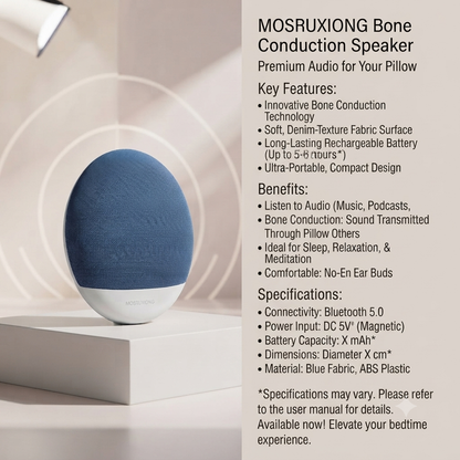 Wireless Bone Conduction Pillow Speaker – Bluetooth 5.4 Sleep Audio & White Noise Sound Machine